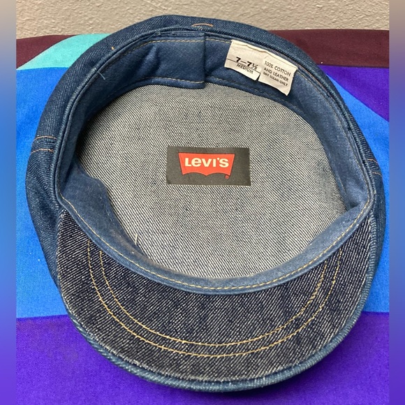 Levi’s Orange Tab Mint Vtg Denim Leather Engineer Beatnik Cap Hat - Picture 7 of 8